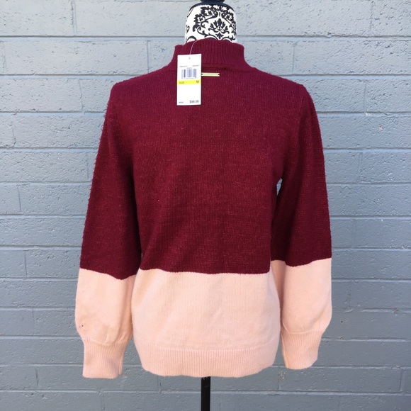 Michael Kors Pink Burgundy Colorblock Sweater - Picture 2 of 6